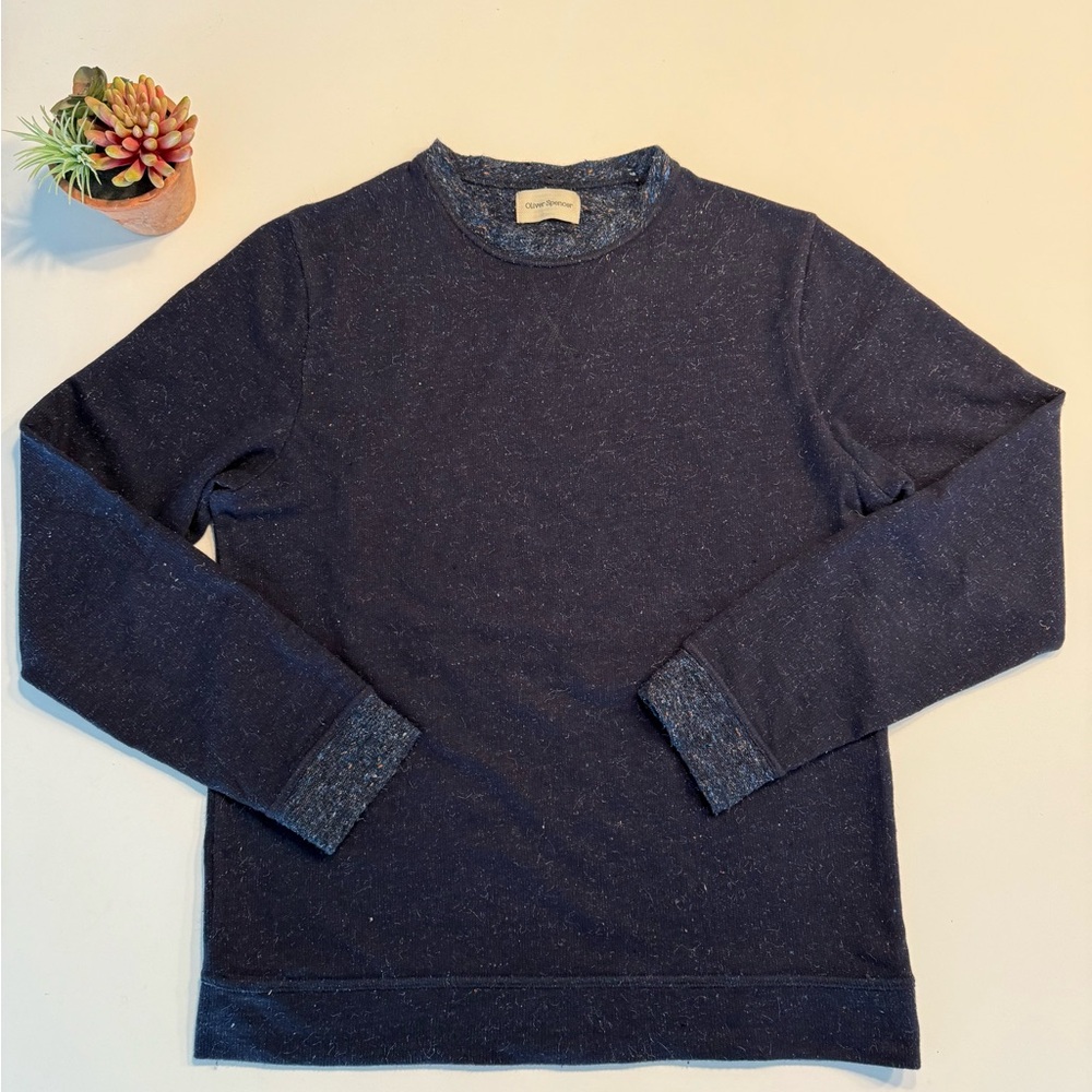 Oliver Spencer Navy Speckled Knit with contrast Collar / Cuff in Medium